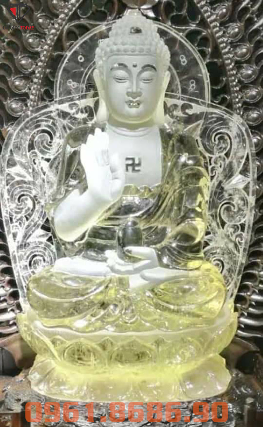 Tượng phật a di đà bằng đá thạch anh vàng