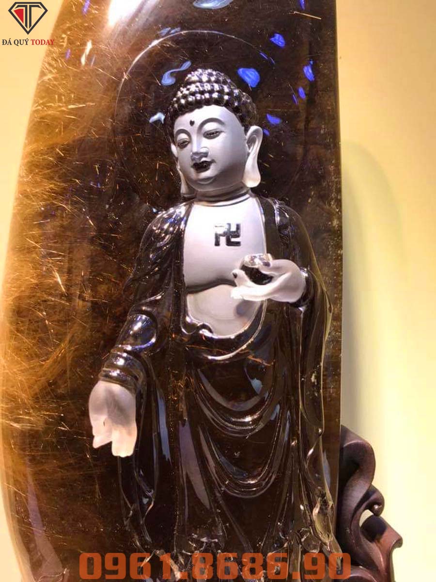 Tượng phật a di đà bằng đá thạch anh tóc