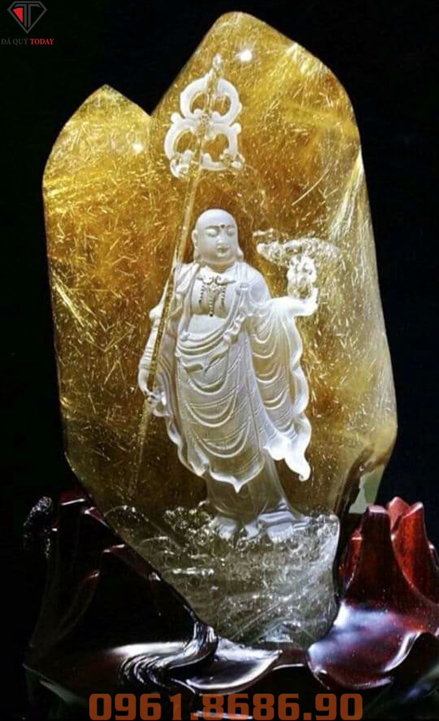 Tượng địa tạng vương bồ tát bằng đá thạch anh tóc vàng