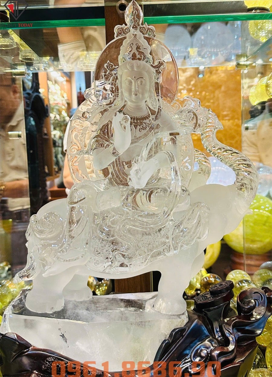 Tượng phổ hiền bồ tát bằng đá thạch anh trắng